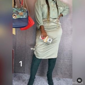 Green Satin Midi Skirt